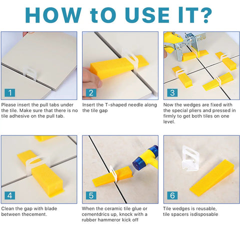 How to use All In One Tile Leveling System With Pliers And Spacers Kit Including 600 Clips 200 Reusable Wedges And 1 Rubber Mallet Stone Tile Tools Set For Fast Easy Install DIY Friendly Grout Joints From One Eighth To One Half Inch Tiles instructions