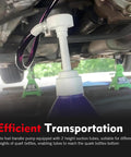 8cc Per Stroke Transmission Fluid Pump Kit With Three Eighths Inch Swivel And 8mm 10mm Adapters in use for fluid transfer under car