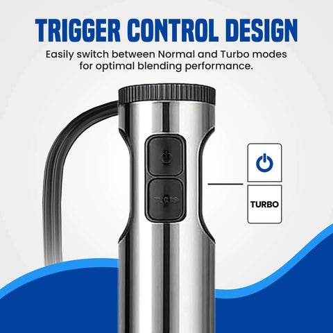 Top Shelf 4 In 1 Immersion Hand Blender Set That Features An 800W Motor, trigger control design for Normal and Turbo blending.