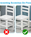White chair on hardwood floor with Square Rubber Feet Furniture Pads 25 Pack 1.18 Inch Non Slip Screw On Chair Leg Protectors applied.