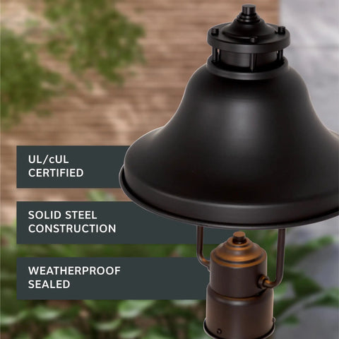 Bayport 1 Light Outdoor Post Lantern in bronze finish, showing solid steel construction and weatherproof seal.