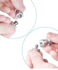 Knockout 15 Piece Screw Adapter Set Featuring Slick 1/4 To 3/8 Thread Converters For Dslr Cameras Tripods And Camera Cages close-up of hands holding metal thread converters.