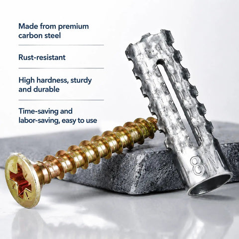 Heavy Duty Wall Anchors And Screws Kit For Concrete And Hollow Walls 100 Piece Go To Set with 50 Anchors and 50 Screws