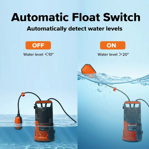 1HP Submersible Water Pump With Auto Float Switch 3700GPH High Flow Plus 31ft Lift for Quick Drainage in Basements Tanks Pools