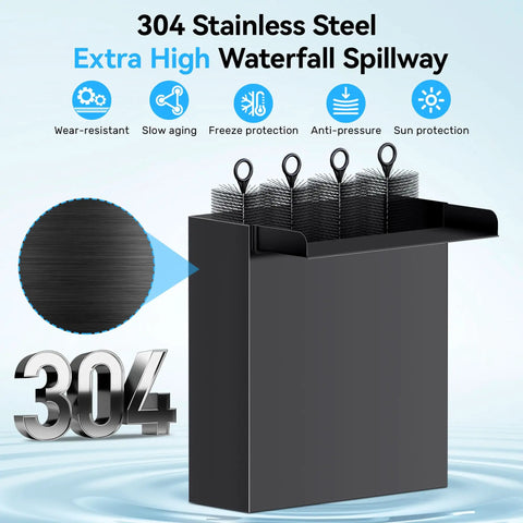Easy Install Pond Waterfall Spillway Kit With 660 GPH Pump 304 Stainless Steel Waterfall Box With Filtration and Brushes
