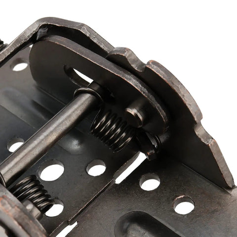 Close-up of Heavy Duty 12 Pack Foldable Support Brackets with Smooth Triple Groove Self Locking Design showing spring and locking mechanism.