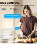 Woman using 1080P Indoor Security Cam With 64GB SD Card, Two Way Audio, Baby Monitor And Pet Surveillance on smart display