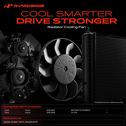 Heavy Duty Engine Radiator Cooling Fan Assembly With Brushless Motor Shroud Drop In Replacement For Ford Focus Ev And 2.0L L4, 8 blade design.