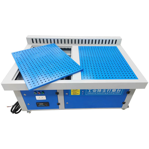 Metal Working Downdraft Dust Collector Vacuum With Side Suction Plate For Welding And Grinding 2 Dust Removal Drums Heavy Duty Workbench Dust Extraction System 3KW 220V Industrial Grade Cleanup For Metalworking Shop, blue steel top