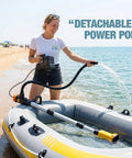 Heavy Duty Tough As Nails Cordless Stick Water Transfer Pump For Gasoline Diesel And Fuel Liquid Moving Tool Only Compatible With 20 Volt Power Tools No Sweat being used by a woman at the beach.