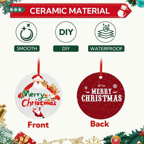 Two-Sided Sublimation Ceramic Ornament Blanks, 3-Inch Round White Ceramic Ornaments For DIY Crafts, front and back view