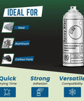 Spray.Bike Frame Builder's Transparent Finish - Clear Coat Spray Paint, 2pk on dark background, showing ideal uses on steel, aluminum, and carbon parts.