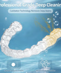 48kHz Ultrasonic Retainer Cleaner For Dentures And Aligners, Seriously Cleans Bacteria And Grime From Tiny Crevices, Safe For Braces, Easy Daily Dental Care Gadget That Keeps Your Smile Fresh And Ready For The Day. Clear aligner shown with cleaning bubbles