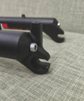 Close-up of Beefy 26 Inch Fat Bike Fork 4.0 Suspension with 135mm dropout, disc brake ready, aluminum alloy construction.