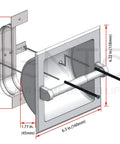 Diagram of Recessed Brushed Nickel Toilet Paper Holder, Wall Mounted Heavy Duty Metal Roll Holder With Rear Mounting Bracket details.