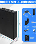 Quick Draw Slide Out Biometric Pistol Safe Fast Deploy Handgun Security Box dimensions 9.25 x 2.56 x 12.6 inches with accessories