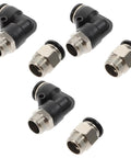 Check Out This Epic 6pc Set Of 3/8 Inch Pneumatic Air Hose Quick Release Fittings Featuring Straight And Elbow Connectors For Easy Push To Install Plus Repair Tasks Done Real Fast Without Leaks. 6pc black and silver 3/8 inch pneumatic air hose quick release fittings, straight and elbow