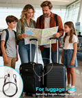 Family in airport with suitcases secured by Two Pack Outdoor Travel Security Cable With Loops on luggage handles.