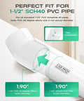 Four Pack 1-1/2 Inch 45 Degree PVC Elbow Fittings Furniture Grade SCH40 PVC Connectors with green measurement details