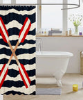 Rowing Oar Ocean Shower Curtain With Navy Blue Geometric Stripes 72x72 Inches Waterproof Polyester Bath Decor in bathroom