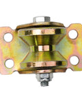 Built Like A Tank Four Pack V Groove Caster Wheels Engineered For Sliding Gate Inverted Tracks With Heavy Steel Brackets And Wide Mounting Plates, close-up of steel wheel assembly.