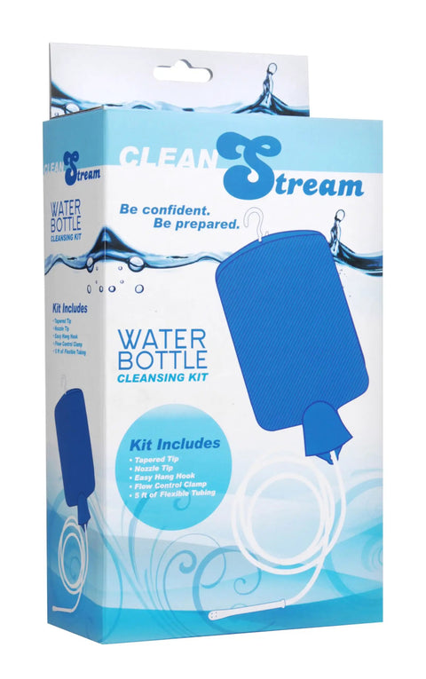 Box of Enema Cleaning Kit With 2 Quart Rubber Water Bottle For No Fuss Setup, featuring blue storage bag and accessories.