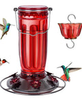 Clear Glass Hummingbird Feeder For Outdoors With Six Feeding Ports Red Ant Moat Included 16 Oz Capacity Easy Fill Wide Mouth