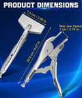 8 inch locking sheet metal clamps with dimensions shown for precise grip, designed for welding and heavy duty fabrication.