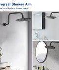 S Shape Stainless Steel Shower Extension Arm With Flange Built To Last, 16 Inch High Rise Shower Head Extender Pipe Matte Black