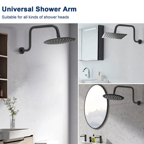 S Shape Stainless Steel Shower Extension Arm With Flange Built To Last, 16 Inch High Rise Shower Head Extender Pipe Matte Black