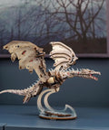 Ukrainian Ironbelly Dragon 3D Wooden Puzzle For Adults, Mechanical Model Kit With Flapping Wings, Movable Head And Tail, DIY Building Craft, Brain Teaser Puzzle, Collectible Book Design, Epic Gift For Puzzle Lovers on stand