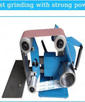 Heavy Duty Belt Sander With 750-1100W Brushless Motor For Woodworking And Metal Polishing Adjustable Speed Up To 6500 RPM showing grinding mechanism.