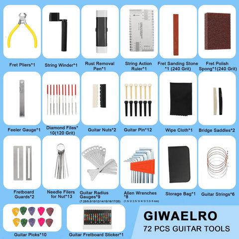 72 Piece Guitar Tool Kit For Setup Intonation And Repair All In One Maintenance Kit For Bass Banjo And Ukulele with accessories