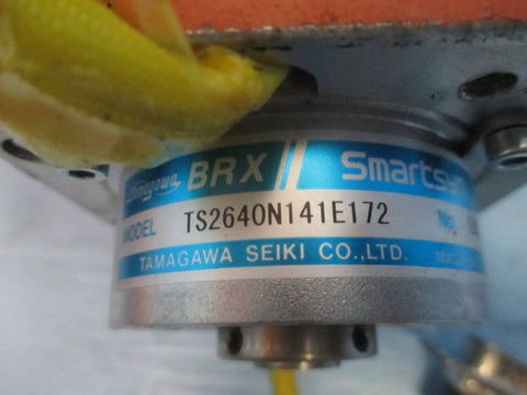 3HAC10674-1 AC Servo Motor With Tamagawa Encoder For ABB Robotics, Beefed-Up Torque Control, High-Precision Industrial Servo Replacement, Rev 0, Smartsyn TS2640N141E172 Compatible. Close-up of Tamagawa BRX Smartsyn encoder label.