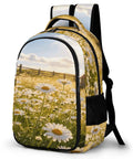Dewy White Daisy Meadow Printed Unisex Backpack With Large Capacity For School And Travel Durable Polyester Daypack