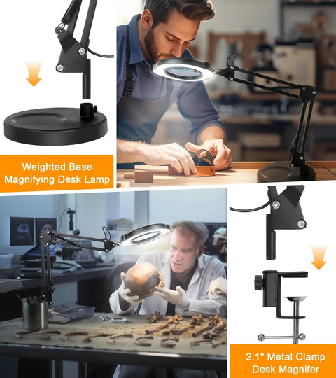 10X Magnifying Glass With Light And Stand, 2 In 1 Real Glass Lens Desk Lamp in action during craft and repair work
