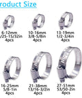 Six sizes of 24 Piece Stainless Steel Hose Clamps Kit For Auto And Plumbing, Heavy Duty Adjustable Worm Gear Clamps One Quarter Inch To Two Inches