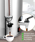 Close-up of spout on Big Crowd Ready Coffee Urn 120 Cup 20L Stainless Steel Double Wall Percolator With 1300W Quick Brew Hot Beverage Dispenser