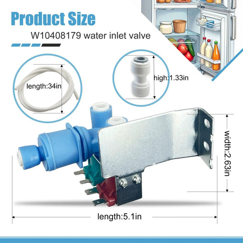 Beefed Up W10408179 Refrigerator Water Inlet Valve Replacement With 3 Water Lines One Inlet And Two Outlets For Whirlpool Kenmore Maytag Amana KitchenAid Ikea Refrigerators, 5.1in
