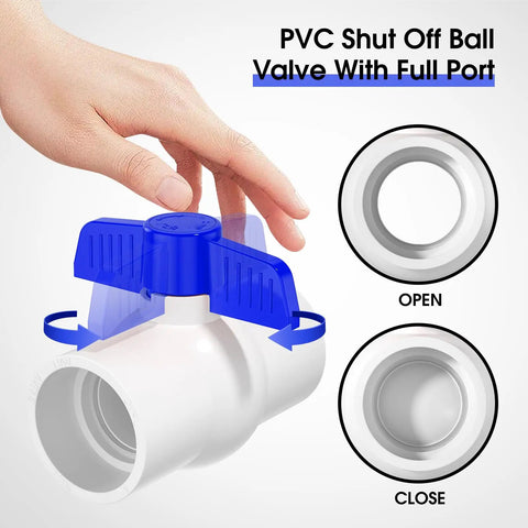 Three Fourth Inch PVC Ball Valve With No Fuss Easy Turn Blue T Handle SCH40 Slip Socket Shutoff for pools and sprinklers