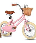 14 Inch Pink Princess Kids Bike For Girls Aged 3 To 5 With Training Wheels, basket, durable steel frame and soft seat, side view