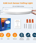 Motion Sensor LED Ceiling Light Flush Mount 8.7 Inch With 3000K 4000K 5000K Switchable Color Temperature components shown