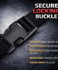 Close-up of secure locking buckle on Universal Flat Screen TV Safety Straps Anti Tip Adhesive Nylon Mounts, black material