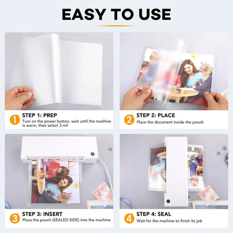 Instructions for using Hella Durable Thermal Laminating Pouches 300 Pack 3 Mil Full Letter Size 9 X 11 5 Inches.