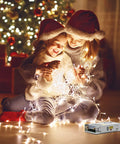 Family enjoying festive lights with Beefy 480W 10A Adjustable DC Power Supply With Digital LED Display for holiday decor.