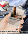 Person holding Two Pack Acrylic Magnetic Car Photo Holder Visor Clip Set Must Have Personalized Picture Frame in a car interior