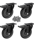 5 Inch Heavy Duty Caster Wheels No Noise Swivel Plate Casters With Brake Lock Top Plate For Tables Cabinets Shelves And Industrial Trailers