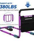 Rock Solid Bed Rails For Elderly Safety With Tool Free Setup, Adjustable Design, showing purple frame with non-slip handle