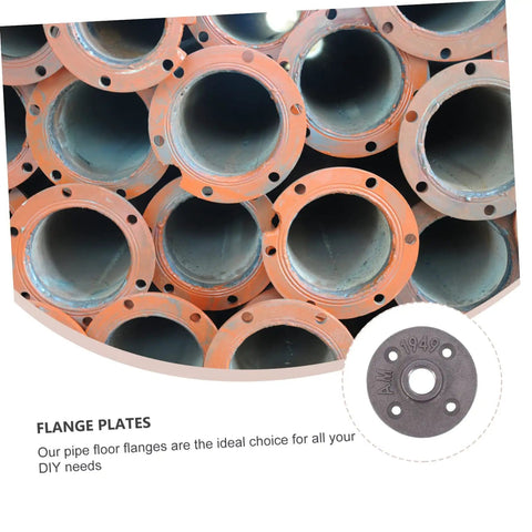Stack of Four Piece Malleable Iron Floor Flange Fittings For Furniture Shelving Decor Industrial Style Clothing Racks