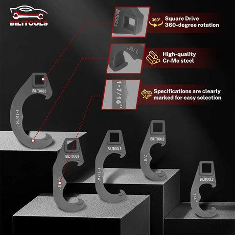 Five Piece Tie Rod Adjusting Tool Set For Steering Linkage Systems Protects Tie Rod Sleeves During Alignment Ensuring Precise Safer Front End Service Pro Grade, Cr-Mo steel